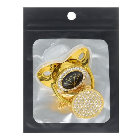 Set: Nipple - Orthodontic dummy with the holder "Diamond", with a cap, from 6 months., Golden, rhinestones-7