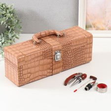 Casket wood, leatherette under the bottle 