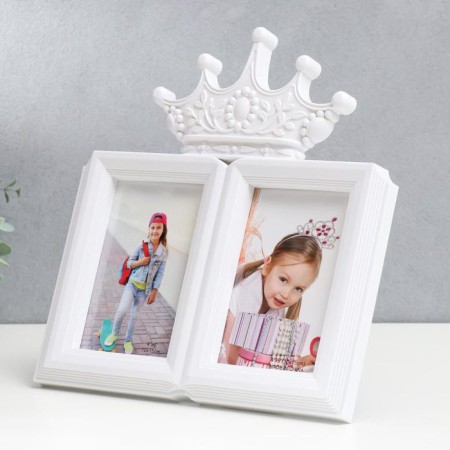 Photo frame plastic in 2 photos 10x15 cm "crown" white 30x28 cm-1