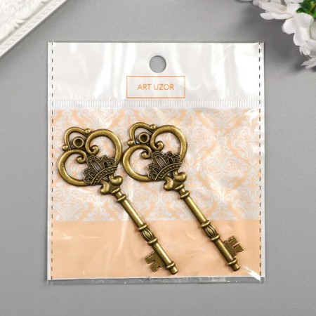 Decor Metal for creativity "Key with crown" under brass (G0111) 8x3 cm-3