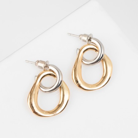 Earrings Metal "Chain" semicircle, link, color silver with gold-1