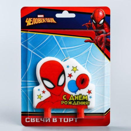 Candle in the cake "Happy Birthday!", Spider-Man, 8 × 8 cm-1