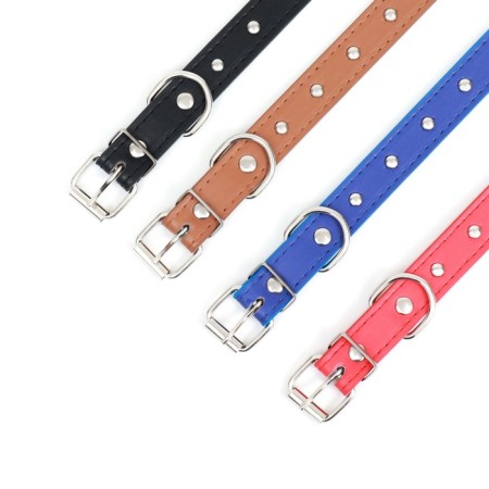 Cleaned -leather riveted collar, 46 x 1.9 cm, mix of flowers-6