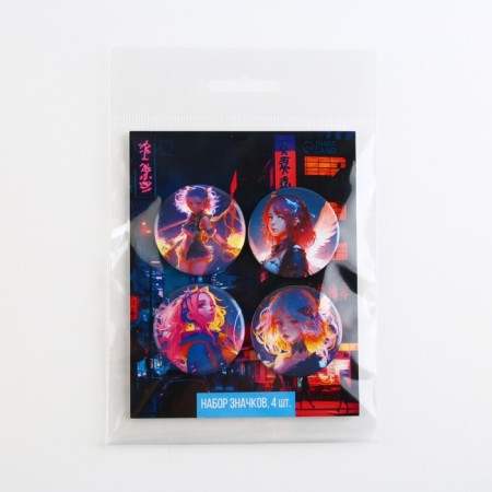 Metal anime icon, neon set, d = 38 mm, 4 pcs.-12