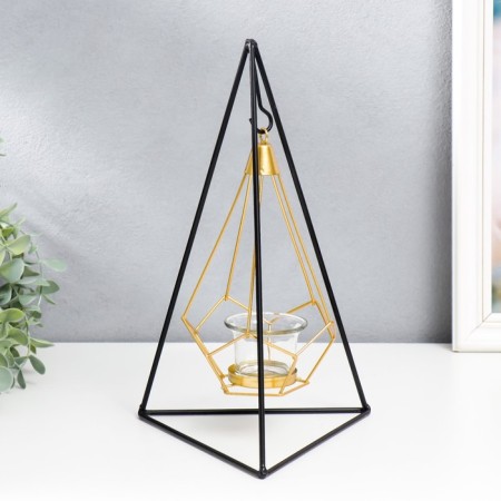 Climber Metal, glass for 1 candle "Pyramid in a triangle" black 33x16.5x15 cm-2