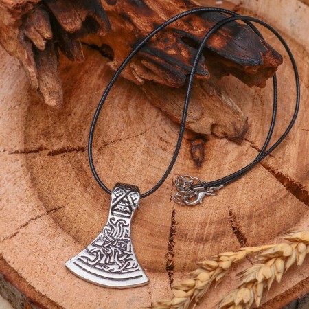 Unisex pendant "Sekira Perun", color black silver on a black lace, 42 cm-4