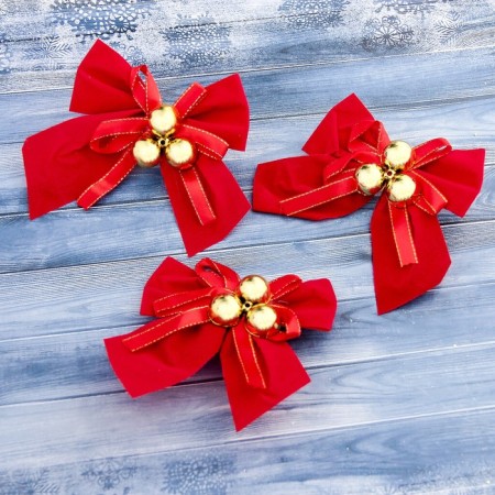 Christmas tree decoration "Bolt with bells" (set of 3 pcs) 10x10 cm, golden red