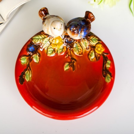 Souvenir ceramics stand "Birds on a plate" 7x13.5x14.5 cm-1