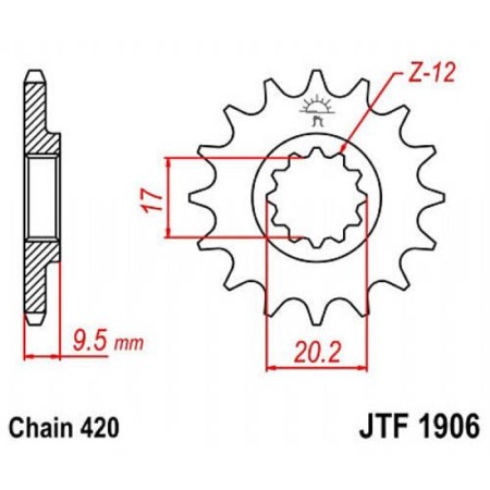 Leading star JT SPROCKETS 1906.14, chain 420, 14 teeth