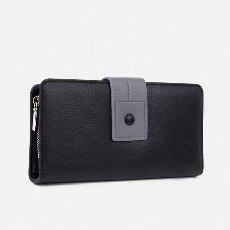 Women's wallet on the button, black color