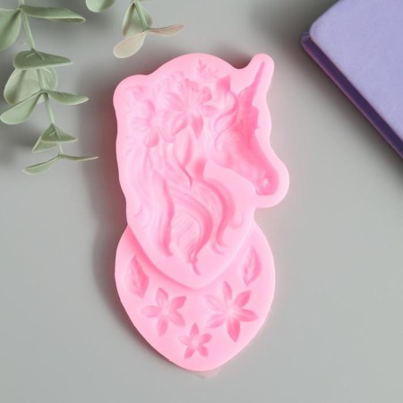 Mold Silicon "Unicorn and flowers in the mane" 6 objects 1x5x10.5 cm