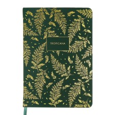 The diary is low, A5, 136 sheets, leatherette, Devente. Tropicana, solid cover, foil embossing, perforation, liesse, block 70%, dark green