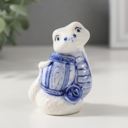 Souvenir Ceramics "Snake with Treasure" White-blue set 3 pcs 4.5x4.8x7 cm-1