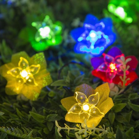 Garland “thread” 4.5 m with nozzles “lilies”, dark thread, 30 LED, white glow, 2 modes, solar battery-2