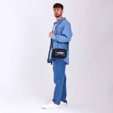 Male bag over the shoulder, artificial leather, black color-4