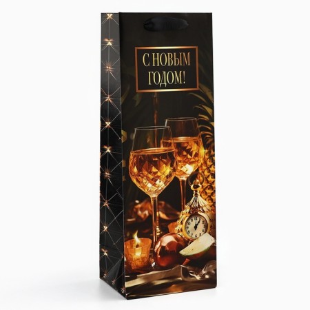 Package for a bottle "Happy New Year", glasses, 13 x 36 x 10 cm, New Year-1