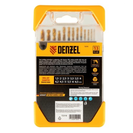 Set of metal drill Denzel 72318, HSS-Tin, Golden Tip, 13 pcs, 1.5-6.5 mm-4