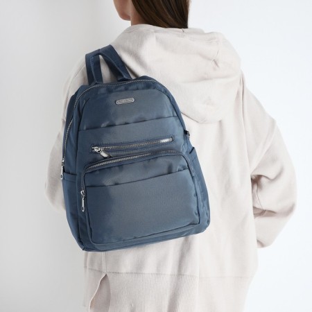 A backpack with a zipper, 5 outer pockets, pencil case, turquoise color-10