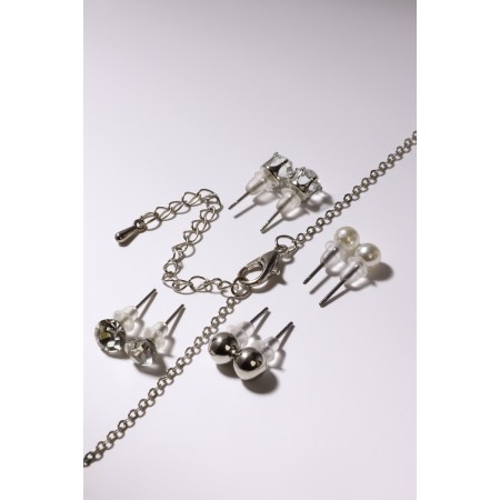 Set of 5 objects: 4 pairs fluffs, pendant “droplet”, white-white color in silver, 45 cm-2