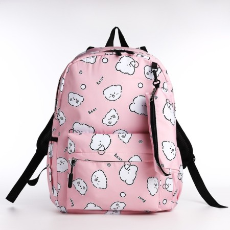 School backpack from textiles on lightning, 3 pockets, pencil case, pink color-3