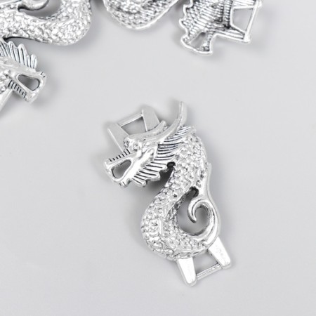 Connector for creativity Metal 2 ears "Chinese dragon" silver 3.6x2 cm