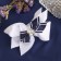 Hair elastic band "Schoolgirl" Double bow blue beads, 10 cm, white-blue