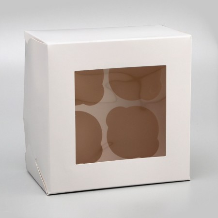 Packaging for 4 cupcakes with a window, white, 16 x 16 x 10 cm