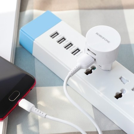 Network charger Borofone BA23A, 2XUSB, 2.4 A, Type-C cable, 1 m, white-3