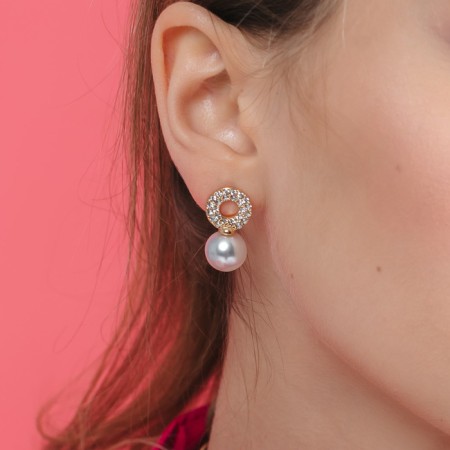 Earrings with pearls "Grace" on a ring, white color in silver-2