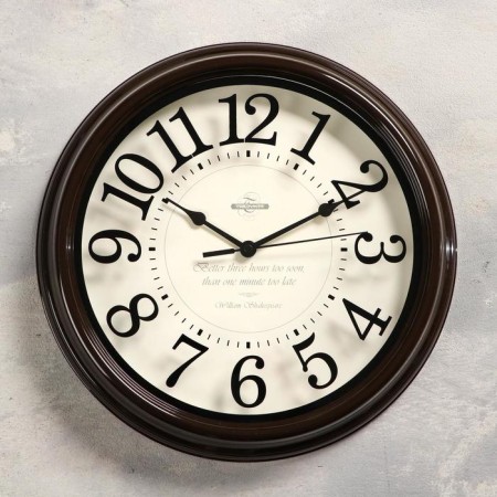 Wall clock, series: classic, smooth move, d = 31 cm, glass printing, brown