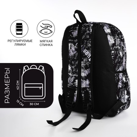 School backpack from textiles on lightning, 3 pockets, black color-1