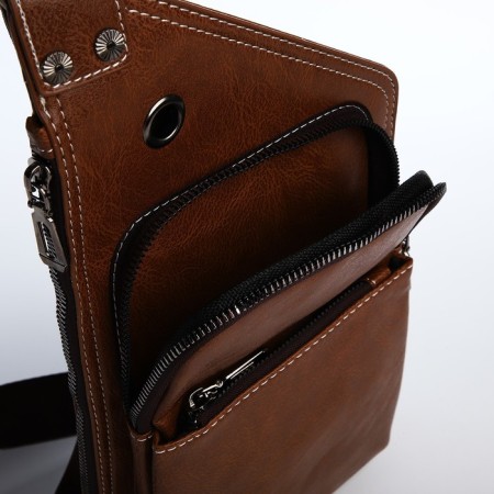 Male sling bag made of artificial leather, brown color-5