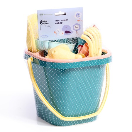 Set for playing in the sand "Emerald City": bucket, sieve, scoop, rake, 4 molds-11