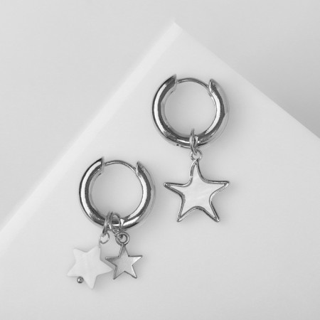 Earrings with the removable element "Transformer" stars, white color in silver-1