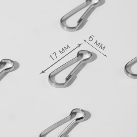 Carabiner wire, iron, 17 × 6 mm, thickness - 1 mm, silver color