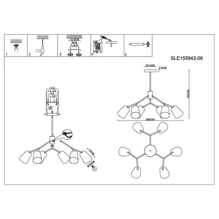 Ceiling EVOLUCE lamp. Sle155942-06. Mario. 6x40 watts, E14, 69x69x52 cm, black color-5