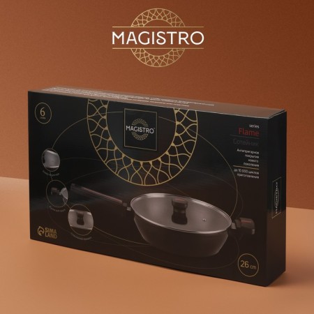 Magistro flame pan, d = 26 cm, h = 7 cm, with a glass lid, a Soft-Touch pen, anti-stick coating, induction-6
