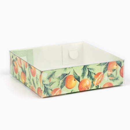 Makarun box “Happy New Year”, tangerines, 12 x 12 x 3 cm, New Year-1
