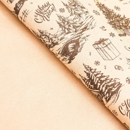 Paper packing craft brown "Snow Village", 70 x 100 cm, 1 sheet-2