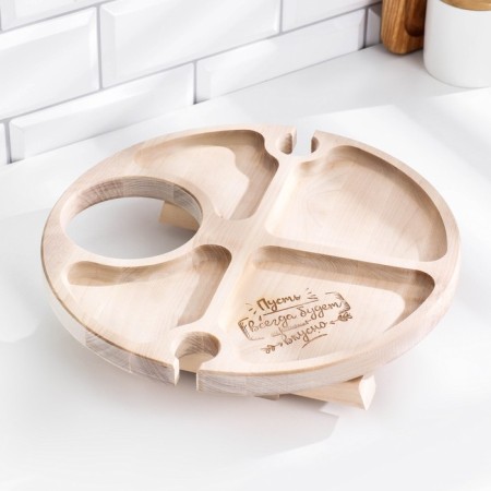A table - a tray with a menage and folding legs "Let it always be delicious" d = 30x2 birch-3
