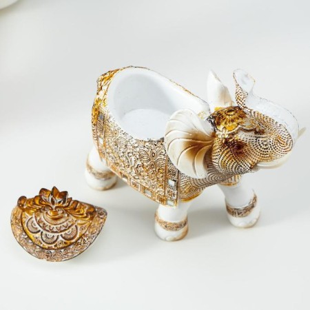 Souvenir Polystone Casket "White Elephant with a blanket from the Arab carpet" 17.5x17.5x6.3 cm-6