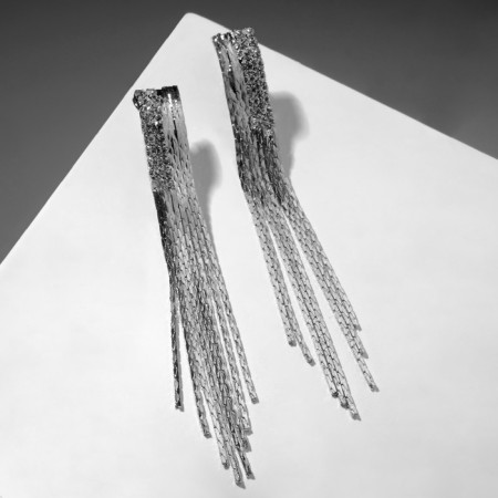 Hanging earrings "Hollywood" Rain, color silver, 11 cm-2