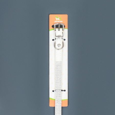 A collar with rows of 4 rows and rhinestones on a buckle, 38 x 1.5 cm, Osh 26-33, white-7