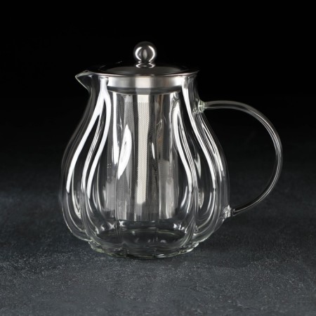 Glass teapot with metal sieve "Glori", 1 liter-1