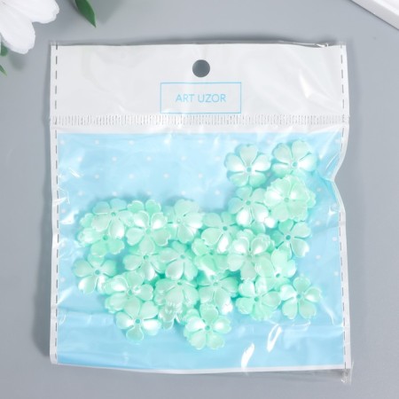 Beads for creativity plastic "Flower Pearl" set 40 pcs green 1.5x1.5 cm-3