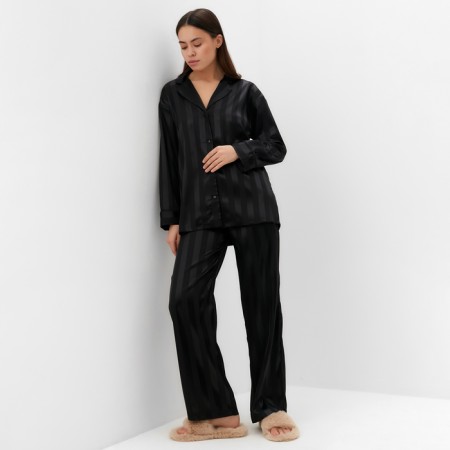 Female pajamas (shirt, trousers) kaftan "strip", black, size 48-50-4