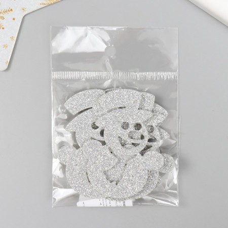 Decor "Snowman" silver 4.5x6 cm set 5 pcs foam glitter-3
