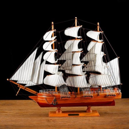 Survenger ship large "Krambole", side light wood, white sails, mix 57 × 9 × 49cm