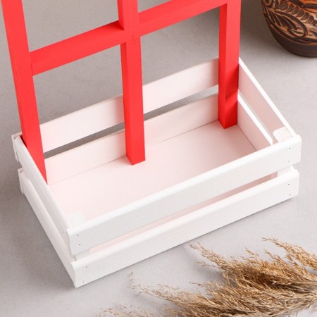 Wooden Kashpo 25 × 18 × 30 cm "Bouquet under the window", with a handle, white pink-6