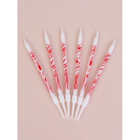 Candles for the cake "wavy lines", 6 pcs, white with red